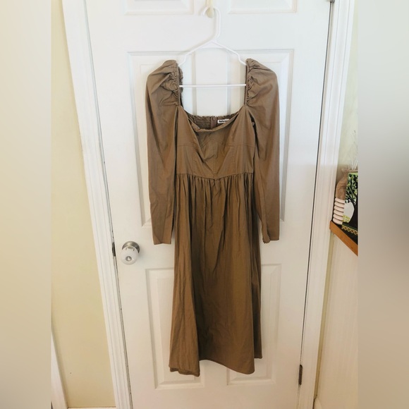 REFORMATION TAUPE PUFF SLEEVE PRINCESSCORE COTTAGECORE ROYALCORE MIDI DRESS - Picture 6 of 12